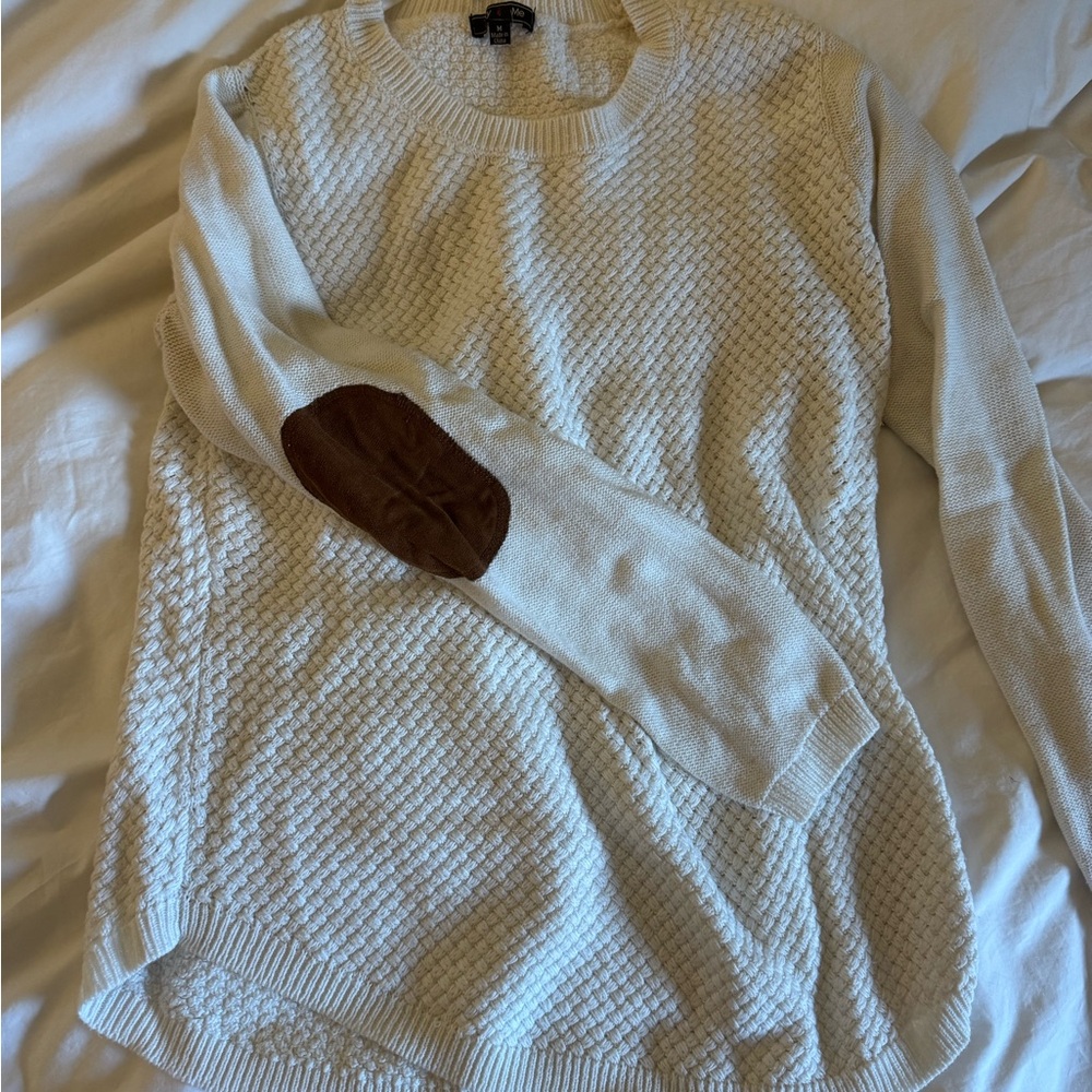 Elegant Cream Sweater with Brown Elbow Patch